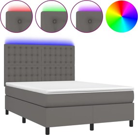 vidaXL Κρεβάτι Boxspring με Στρώμα &amp; LED Γκρι 140x200 εκ. Συνθ. Δέρμα