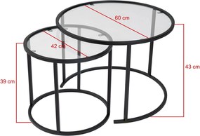 Σετ Τραπεζιών Σαλονιού Μαύρο CEZAR 60x60x43