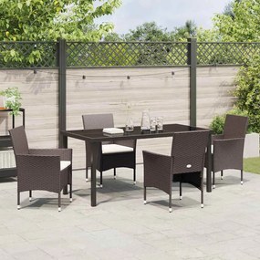vidaXL Σέτ φαγητού για κήπο με μαξιλάρι 5 pcs Καφέ Πολυ ράταν