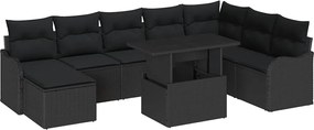 vidaXL Σετ Καναπέ Κήπου με μαξιλάρι 9 pcs Μαύρο Πολυ ράταν