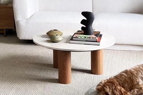 Stewehome Λευκό τραπέζι σαλονιού με φυσικό κέντρο 90x90x38 cm