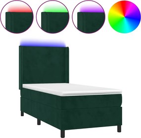 vidaXL Κρεβάτι Boxspring με Στρώμα &amp; LED Σκ. Πράσινο 80x200 εκ Βελούδο