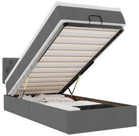 vidaXL Οθωμανικό κρεβάτι με στρώμα σκούρο γκρι 90x200cm ύφασμα