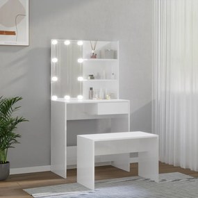 vidaXL Μπουντουάρ Σετ με LED Γυαλιστερό λευκό από Επεξεργασμένο Ξύλο