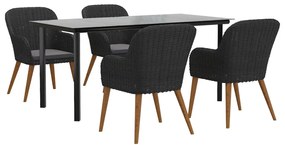 vidaXL Σετ Τραπεζαρίας Κήπου 5 Τεμαχίων Μαύρο με Μαξιλάρια