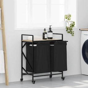 vidaXL Καλάθι Απλύτων με 2 Θέσεις και Ρόδες, Ξύλο Sonoma Δρυς