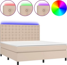 vidaXL Κρεβάτι Boxspring Στρώμα&amp;LED Καπουτσίνο 180x200 εκ. Συνθ. Δέρμα