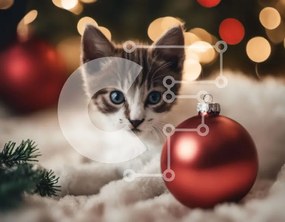 Σετ των 2 Intra Συλλεκτικό Ξύλινο Παζλ Plywood  4mm - Περίεργο γατάκι με στολίδι μπάλα Σε Ξύλινο Κουτί - Διαστάσεις: 10x10 cm – 25 κομμάτια