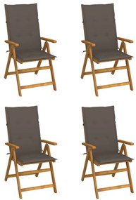 Καρέκλες Κήπου Ανακλινόμενες 4 τεμ. Ξύλο Ακακίας με Μαξιλάρια - Μπεζ-Γκρι