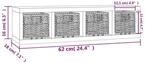 vidaXL Ράφι Τοίχου με Καλάθια 62 x 18 x 16 εκ. από Μασίφ Ξύλο Καρυδιάς