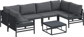 vidaXL Σετ Καναπέ Κήπου με μαξιλάρι 7 pcs Μαύρο Ατσάλι