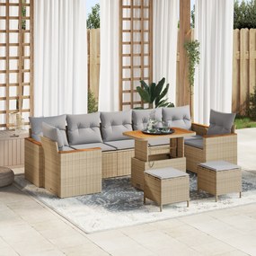 vidaXL 10 κομμάτι Σετ Καναπέ Κήπου με Μαξιλάρια Μπεζ Ρατάν