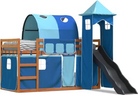 vidaXL Κουκέτα με Τσουλήθρα και Κουρτίνες Μπλε 90x200 εκ.