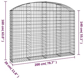 Συρματοκιβώτιο Τοξωτό 200x30x140/160εκ. από Γαλβανισμένο Χάλυβα - Ασήμι