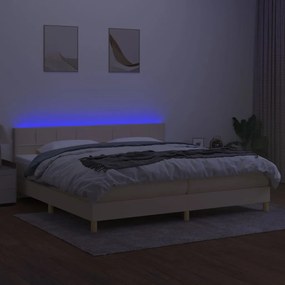 vidaXL Κρεβάτι Boxspring με Στρώμα &amp; LED Κρεμ 200x200 εκ. Υφασμάτινο