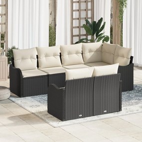 vidaXL 7 Τμηματικό Σετ Καναπέ Κήπου με Μαξιλάρια Μαύρο Πολυ Ρατάν, vidaXL 2-θέσιος Καναπές Κήπου με Μαξιλάρια Μαύρο Πολυ Ρατάν