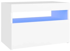 Κομοδίνο με LED Λευκό 60 x 35 x 40 εκ. από Επεξεργασμένο Ξύλο - Λευκό