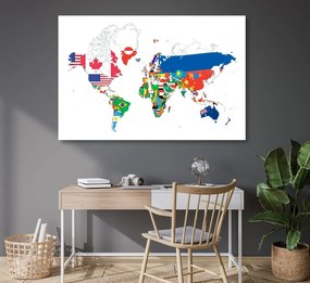 Εικόνα στον παγκόσμιο χάρτη φελλού με σημαίες με λευκό φόντο - 90x60  smiley