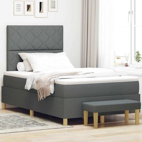 vidaXL κρεβάτι Box Spring με στρώμα & παγκάκι Σκούρο Γκρι 120x190 εκ Ύφασμα