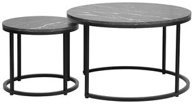 Τραπέζια σαλονιού Severin pakoworld σετ 2τεμ μαύρο μαρμάρου-μαύρο - Μελαμίνη - 225-000019