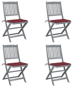 Καρέκλες Εξωτ. Χώρου Πτυσσόμενες 4 τεμ Ξύλο Ακακίας &amp; Μαξιλάρια - Κόκκινο