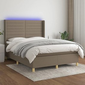 vidaXL Κρεβάτι Boxspring με Στρώμα &amp; LED Taupe 140x190 εκ. Υφασμάτινο