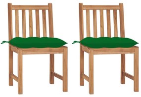 Καρέκλες Κήπου 2 τεμ. από Μασίφ Ξύλο Teak με Μαξιλάρια - Πράσινο