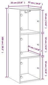 Ντουλάπι Τοίχου Sonoma Γκρι 35x37x100 εκ. με Γυάλινες Πόρτες - Γκρι