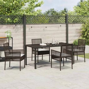 vidaXL Σέτ φαγητού για κήπο με μαξιλάρι 5 pcs Καφέ Πολυ ράταν