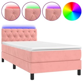 vidaXL Κρεβάτι Boxspring με Στρώμα & LED Ροζ 80 x 200 εκ. Βελούδινο