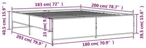 Πλαίσιο Κρεβατιού Μαύρο 180 x 200 εκ. Επεξ. Ξύλο &amp; Μέταλλο - Μαύρο