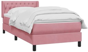 vidaXL Box Spring κρεβάτι με στρώμα ροζ 100x220 cm Βελούδινο