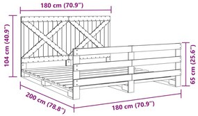 Πλαίσιο Κρεβατιού με Κεφαλάρι 180x200 εκ. από Μασίφ Ξύλο Πεύκου - Καφέ