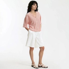 Ριγέ μπλουζάκι με κουμπιά και V λαιμόκοψη