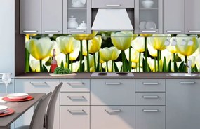 Αυτοκόλλητη φωτοταπετσαρία για λευκές τουλίπες κουζίνας - 260x60