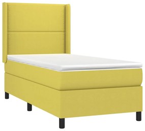 Κρεβάτι Boxspring με Στρώμα &amp; LED Πράσινο 100x200 εκ Υφασμάτινο - Πράσινο