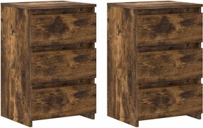 vidaXL Κομοδίνα 2 τεμ. Καπνιστή Δρυς 40x35x62,5 εκ. Επεξεργασμένο Ξύλο
