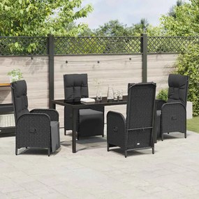 vidaXL Σέτ φαγητού για κήπο με μαξιλάρι 5 pcs Μαύρο Πολυ ράταν