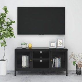 Έπιπλο Τηλεόρασης Μαύρο 105 x 35 x 52 εκ. από Ατσάλι και Γυαλί - Μαύρο