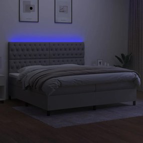 vidaXL Κρεβάτι Boxspring με Στρώμα &amp; LED Αν.Γκρι 200x200εκ. Υφασμάτινο