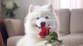 Σετ των 2 Intra Συλλεκτικό Ξύλινο Παζλ Plywood 4mm - Λευκό σκυλί με κόκκινα τριαντάφυλλα στον καναπέ Σε Ξύλινο Κουτί - Διαστάσεις: 10x10 cm – 25 κομμάτια