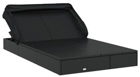 vidaXL Ξαπλώστρα 2 Ατόμων Πτυσ. Οροφή Μαύρη 213x118x97 εκ Συνθ. Ρατάν