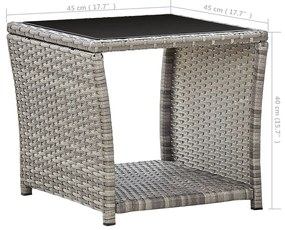 vidaXL Τραπεζάκι Σαλονιού Γκρι 45 x 45 x 40 εκ. Συνθετικό Ρατάν/Γυαλί