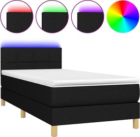 vidaXL Κρεβάτι Boxspring με Στρώμα &amp; LED Μαύρο 90x190 εκ. Υφασμάτινο