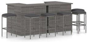 vidaXL Σετ Επίπλων Μπαρ Κήπου 8 τεμ. Γκρι Συνθετικό Ρατάν με Μαξιλάρια