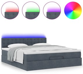 Οθωμανικό κρεβάτι με στρώμα &amp; LEDs Σκούρο γκρι 180x200cm Velvet - Γκρι