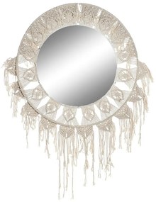 Τοίχο καθρέφτη DKD Home Decor Λευκό Boho Μακραμέ 75 x 2 x 75 cm