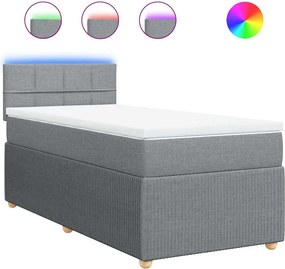 vidaXL Κρεβάτι Boxspring με Στρώμα Ανοιχτό Γκρι 90x200 εκ. Υφασμάτινο
