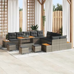 vidaXL Σετ Καναπέ Κήπου με μαξιλάρι 14 pcs Γκρι Πολυ ράταν