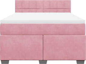 vidaXL Κρεβάτι Boxspring με Στρώμα Ροζ 160x200 εκ. Βελούδινο